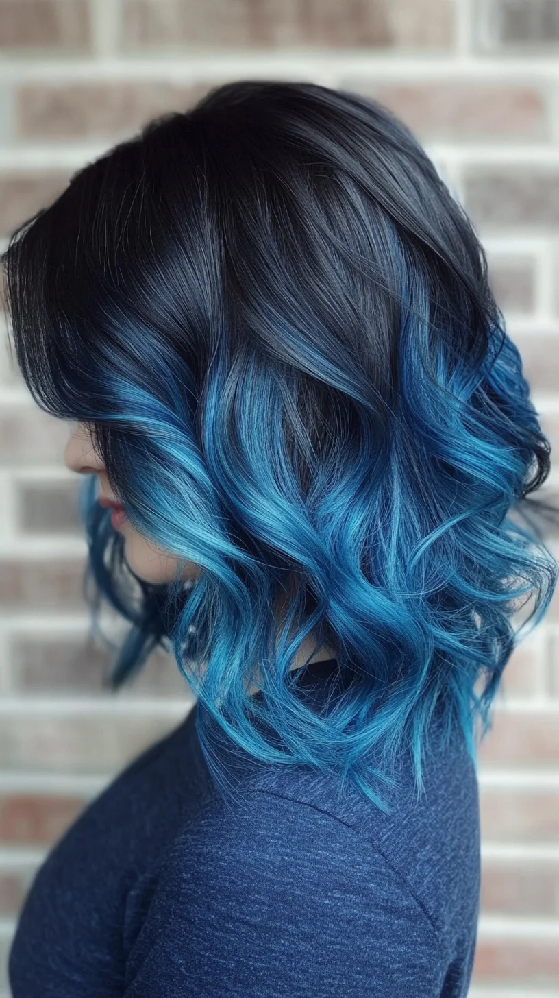 Dazzling Ombre Waves: A Bold Blend of Black and Electric Blue