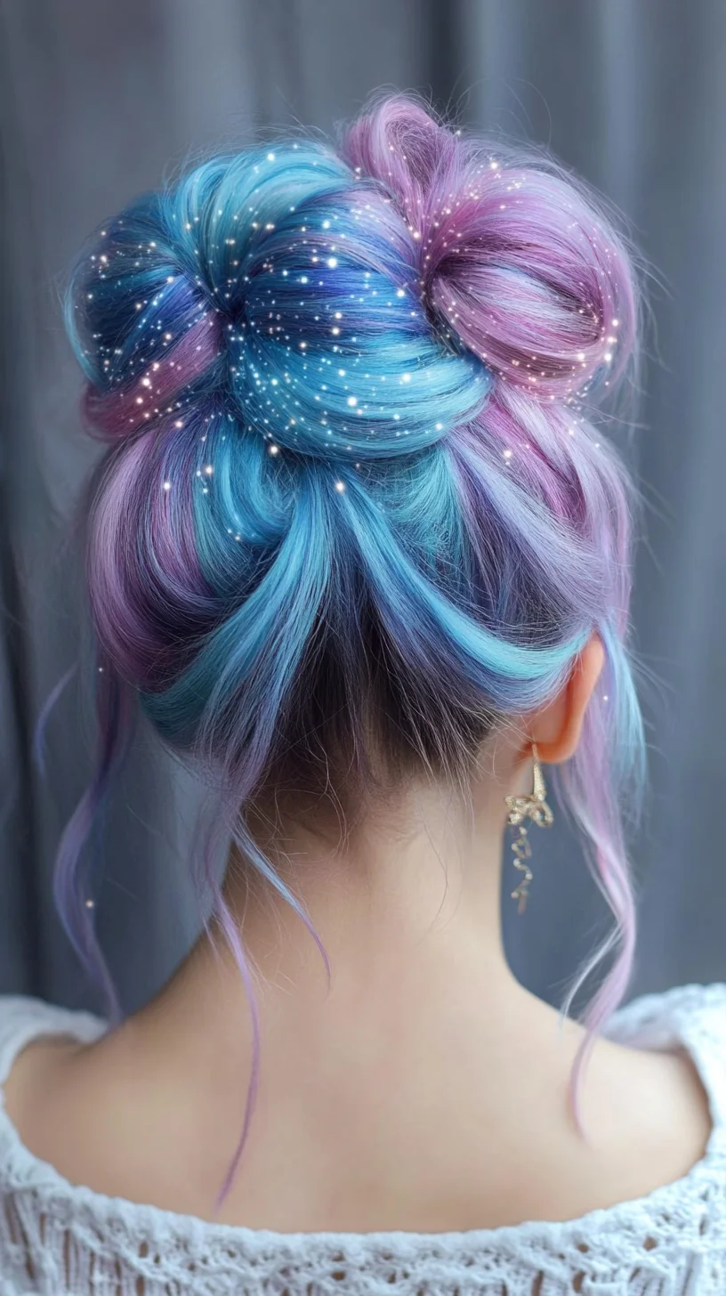 Dreamy Pastel Double Bun with Subtle Sparkle: A Whimsical Hairstyle for All Occasions