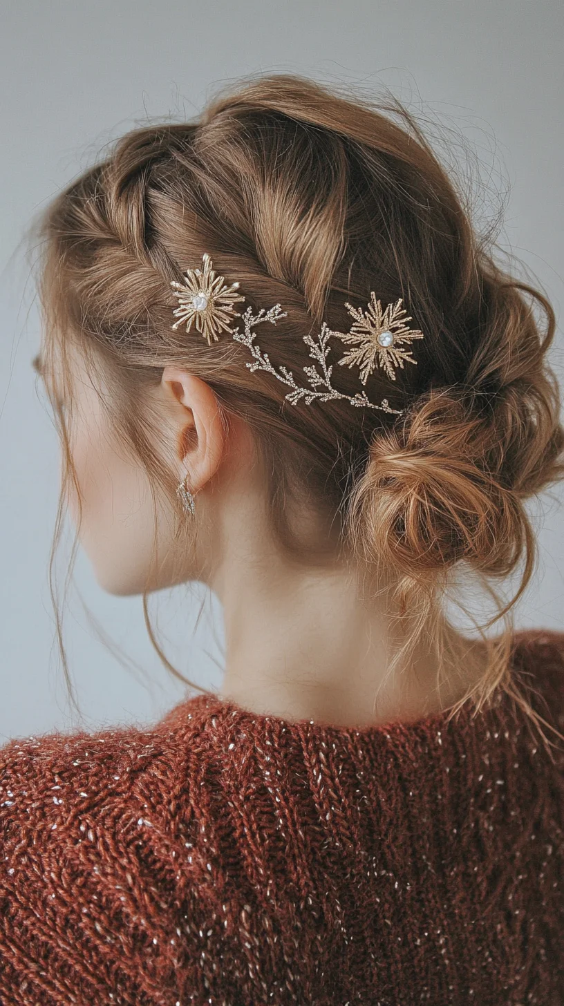 Effortless Elegance: A Chic Braided Updo with Floral Accents