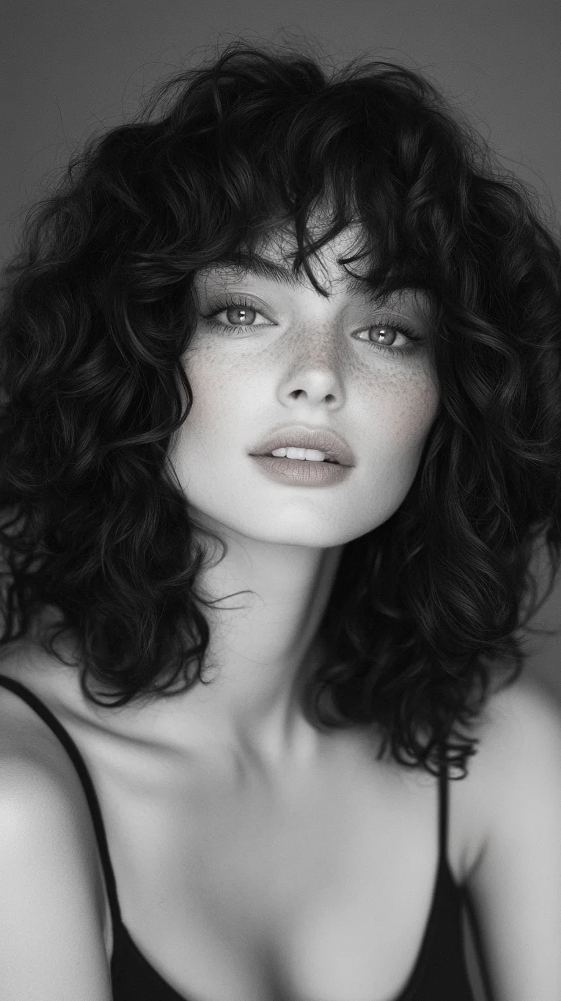 Effortless Elegance: Bouncy Curly Hair with Chic Bangs