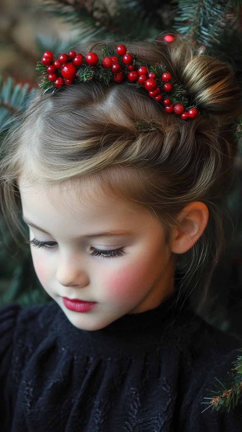 Effortlessly Charming Holiday Updo with Nature-Inspired Accents