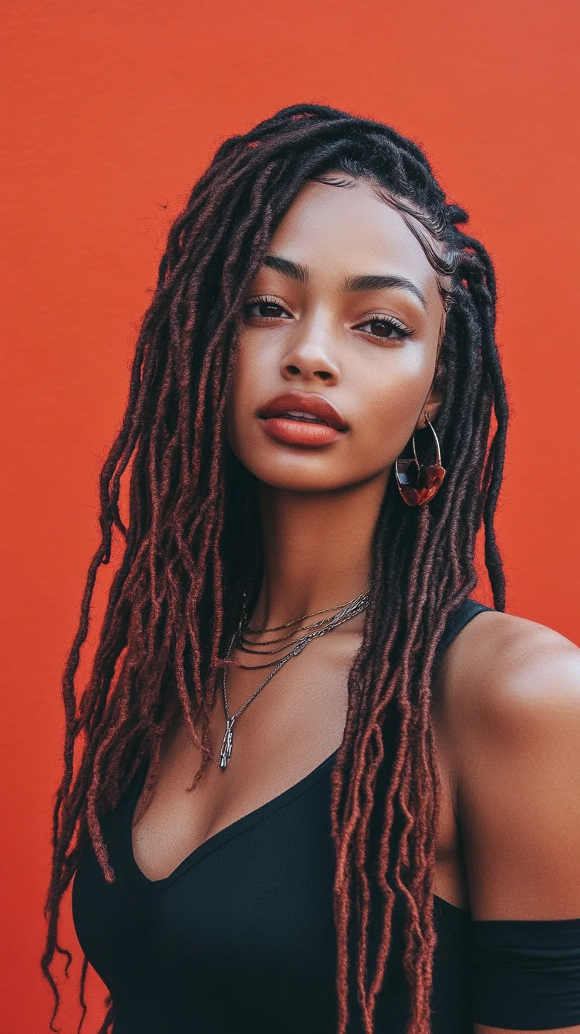 Effortlessly Chic: Bold, Dark Red Locs with a Modern Twist