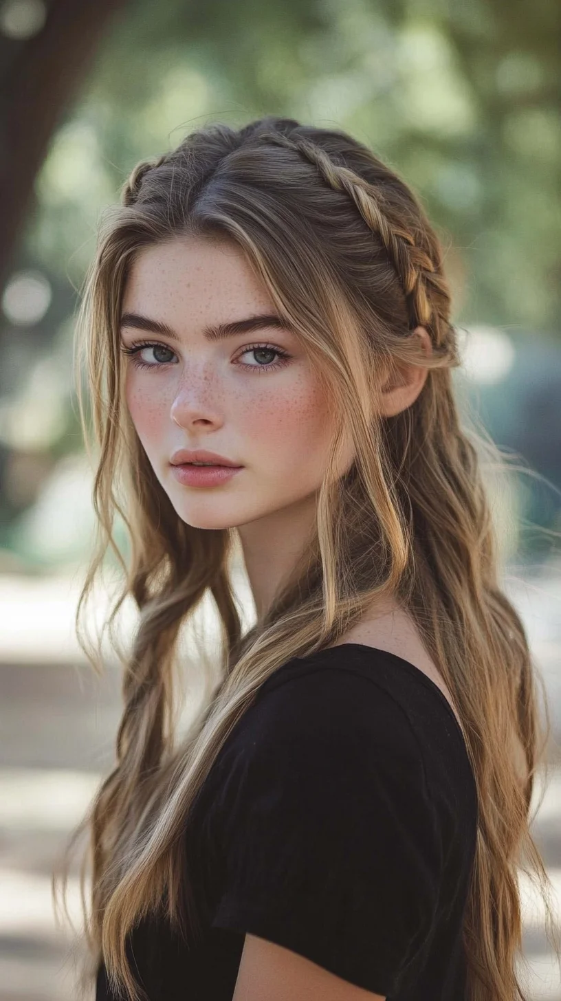 Effortlessly Chic Half-Up Braided Waves for a Romantic Touch