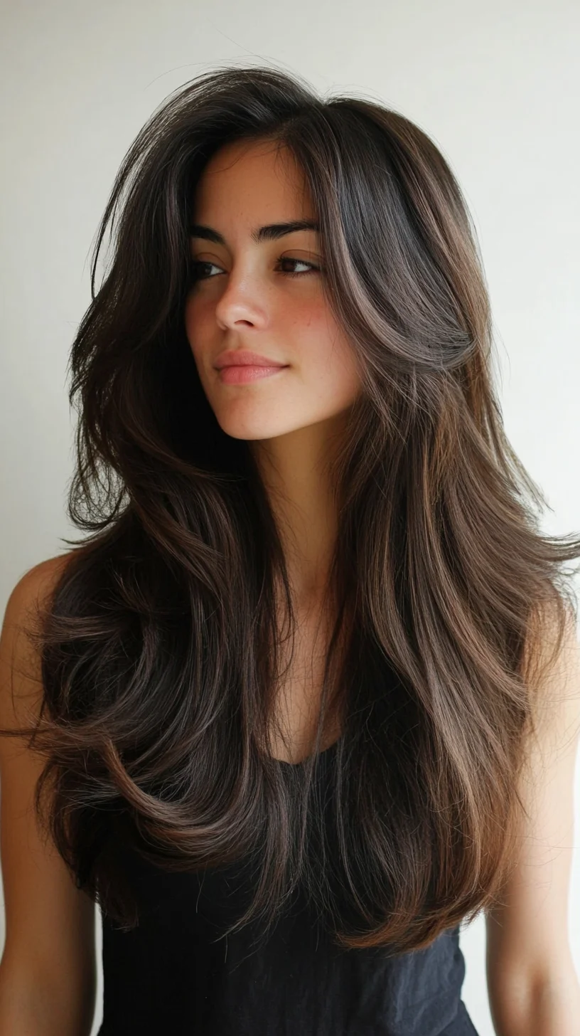 Effortlessly Chic: Long Layered Waves for Maximum Volume and Movement