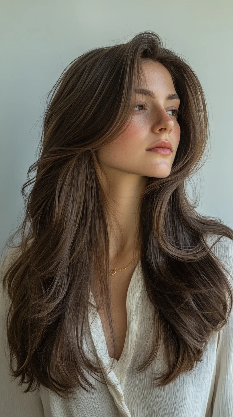 Effortlessly Chic Long Layers with Soft Waves for a Luminous Look