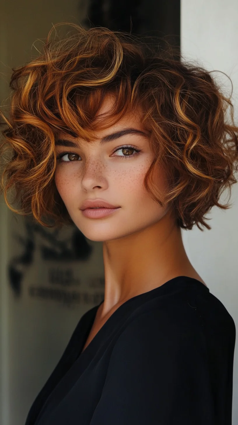 Effortlessly Chic: Short Curly Bob with Luscious Highlights