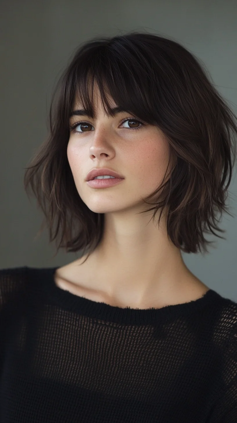 Effortlessly Chic Textured Bob with Soft Bangs