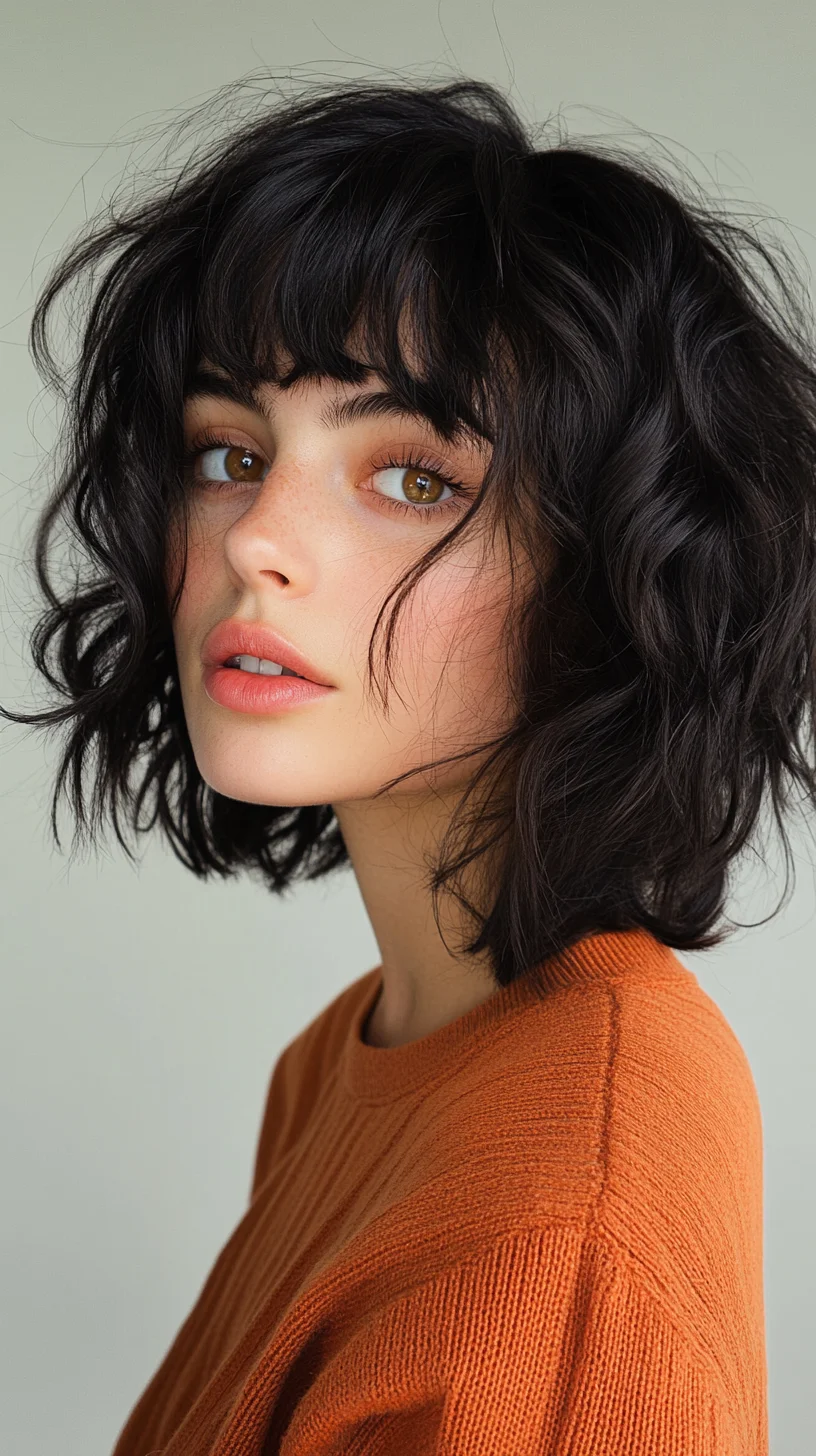 Effortlessly Chic: The Flirty Textured Bob with Bold Bangs