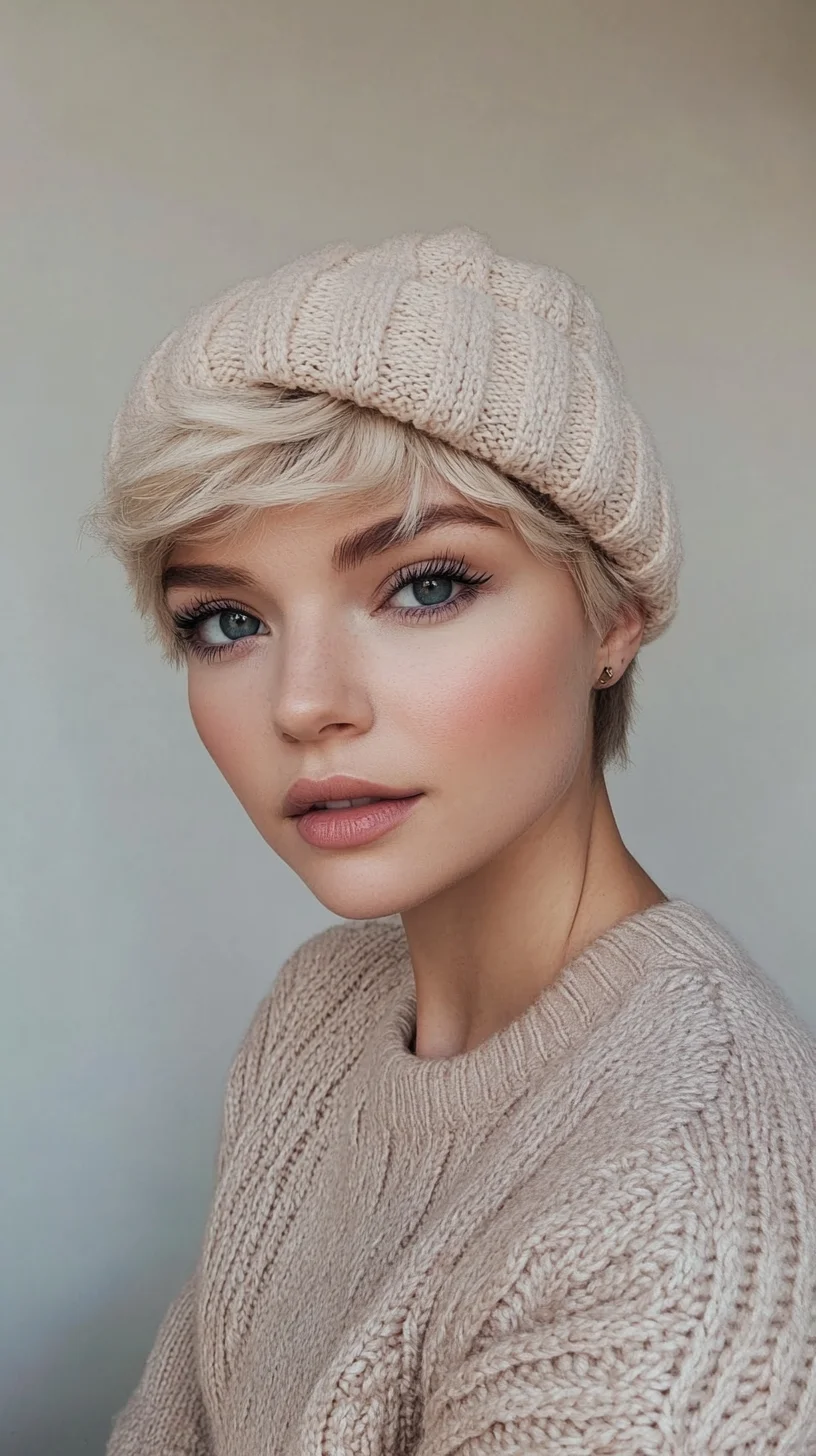 Effortlessly Chic: The Short Pixie Cut with Cozy Knit Beanie