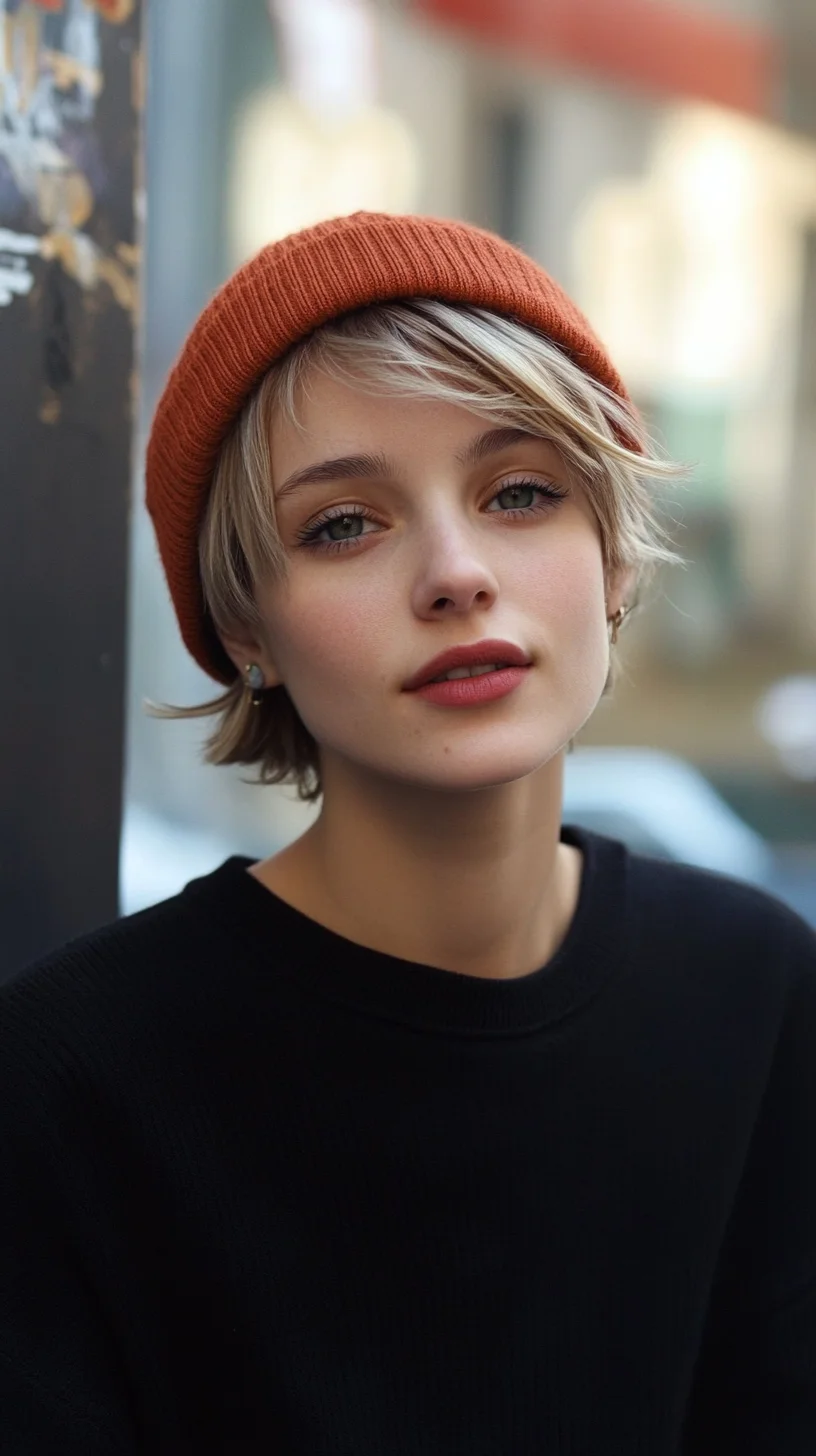 Effortlessly Chic: The Textured Bob with a Cozy Beanie