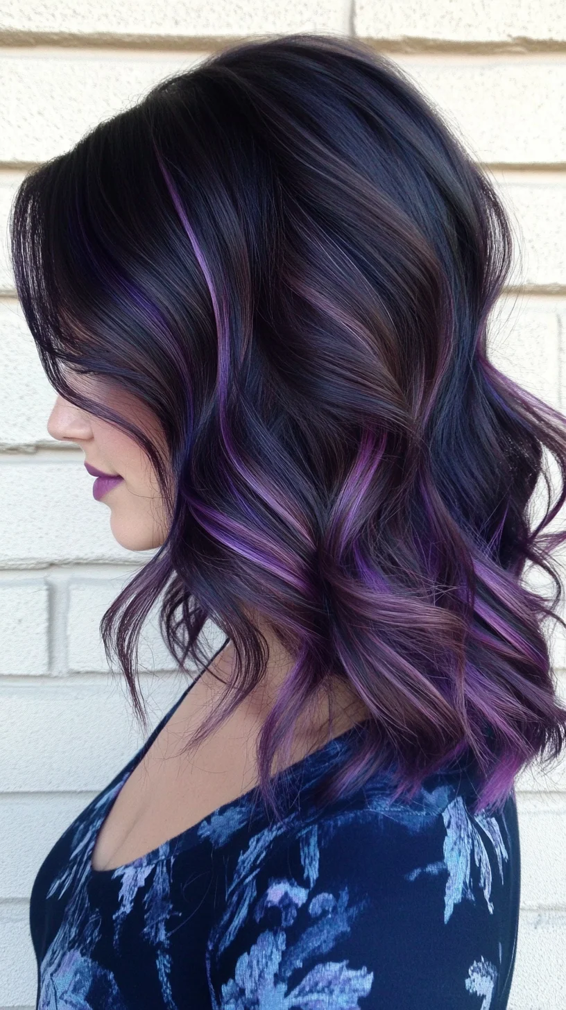 Effortlessly Chic Waves with Bold Purple Highlights for a Flawless, Modern Look