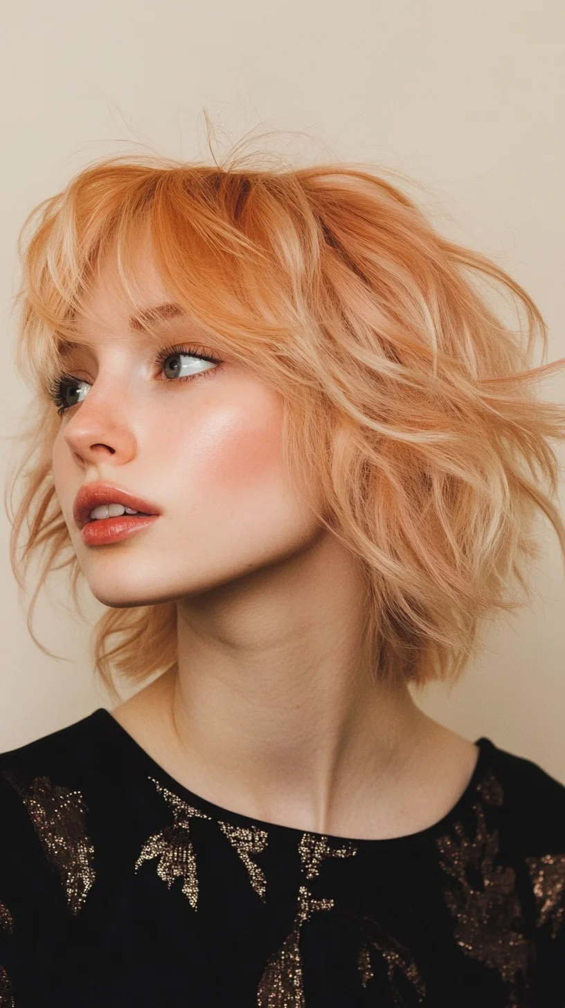 Effortlessly Chic Wavy Bob with Soft Peach Tones