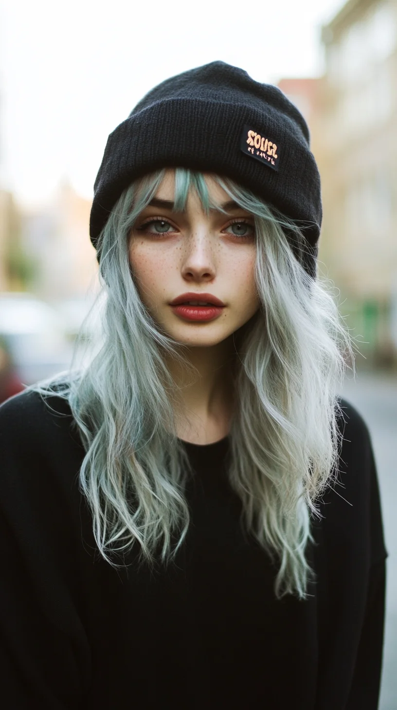 Effortlessly Cool: The Edgy Silver Waves with Beanie Style