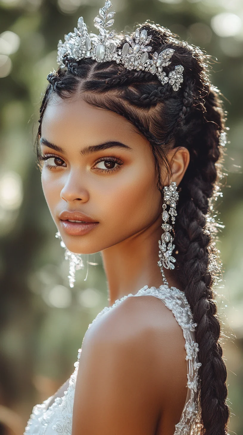 Effortlessly Elegant: Braided Crown with Dramatic Accessories