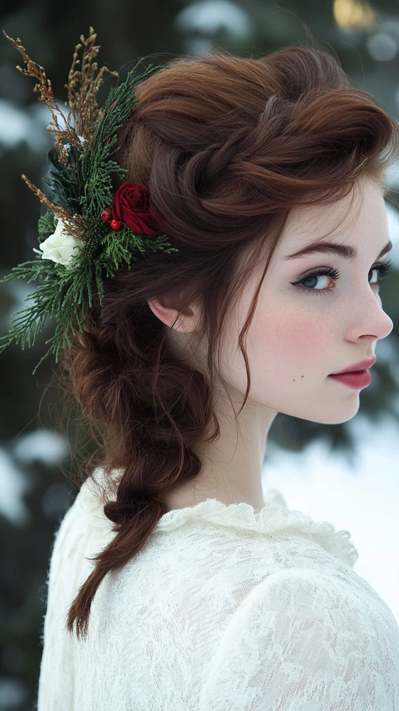 Effortlessly Elegant Braided Updo with Floral Accents for a Romantic Touch