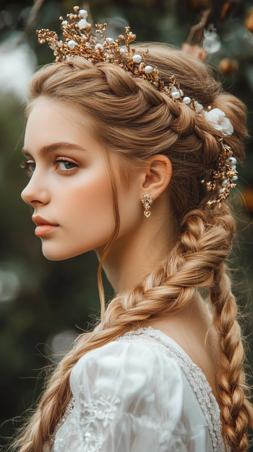 Effortlessly Elegant Braided Updo with Floral Accents