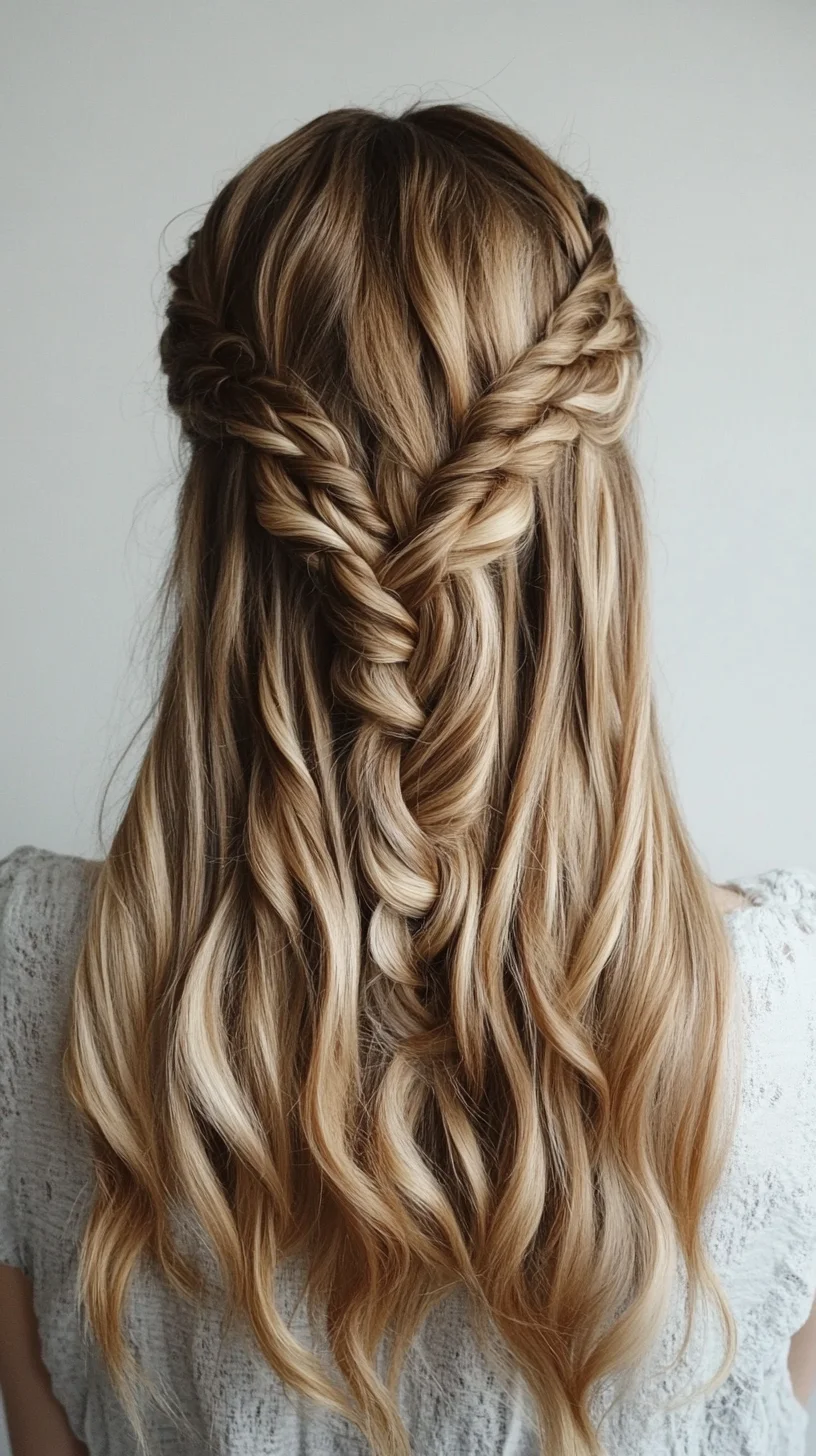 Effortlessly Elegant Half-Up Braided Waves for a Romantic Look