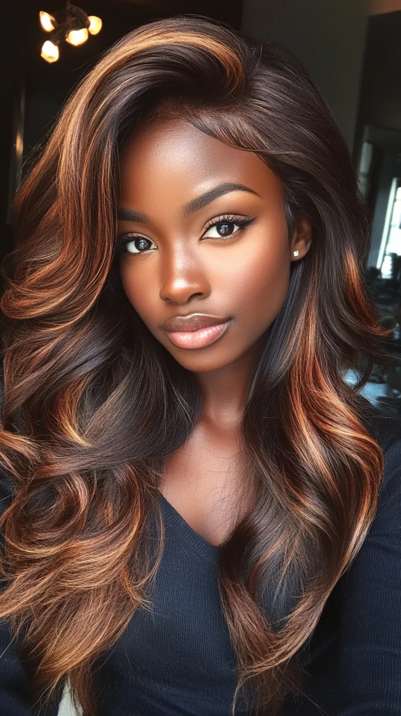 Effortlessly Glamorous: Beachy Waves with Lush Caramel Highlights