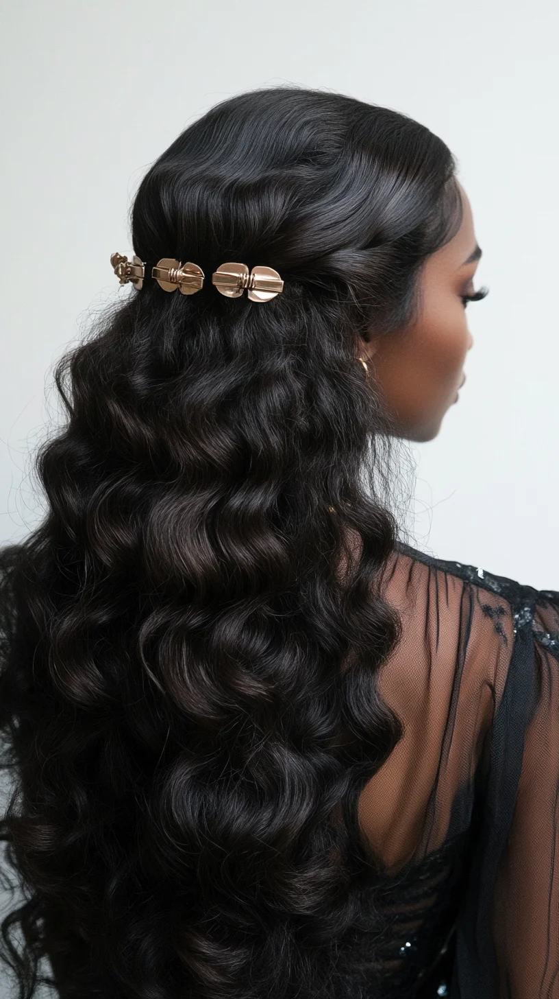 Effortlessly Glamorous: Luxurious Waves Adorned with Chic Hair Accessories