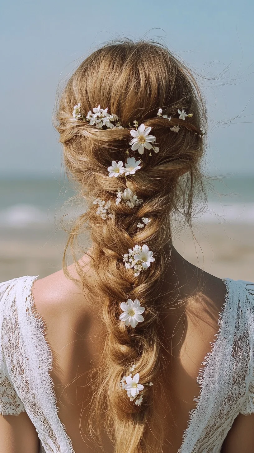 Effortlessly Romantic Beach Braid Adorned with Delicate Floral Accents