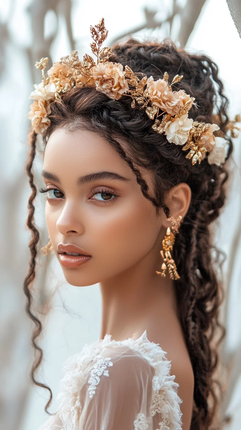 Effortlessly Romantic: The Boho Chic Curly Updo with Floral Accents