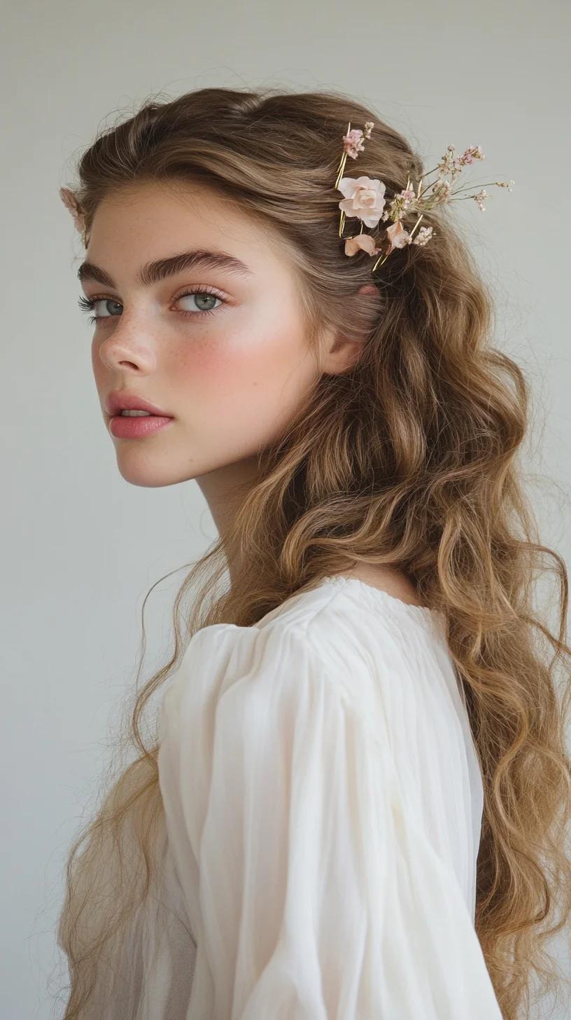 Elegant Bohemian Waves with Floral Accents for Effortless Charm