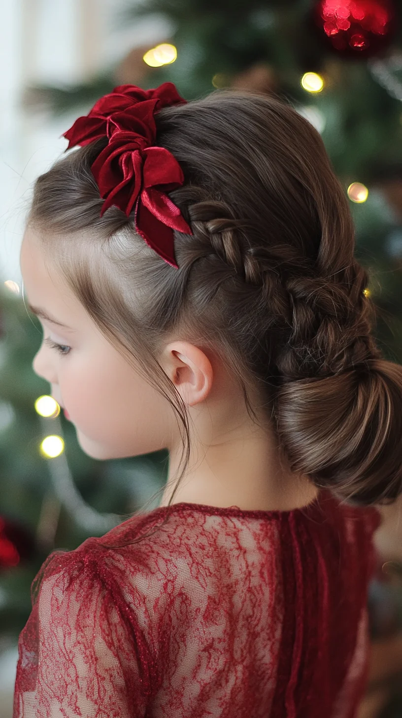 Elegant Braided Updo with Festive Velvet Accents