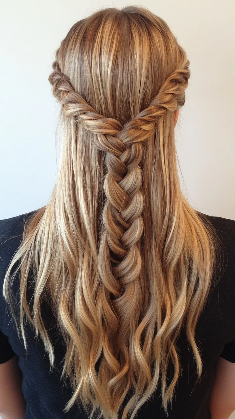 Elegant Half-Up Braided Crown with Cascading Waves