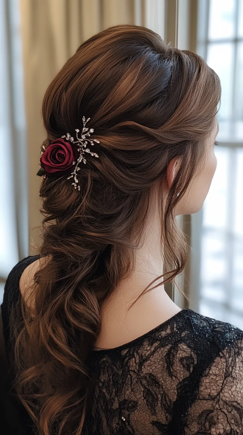 Elegant Half-Updo with Floral Accent: Perfect for Any Special Occasion