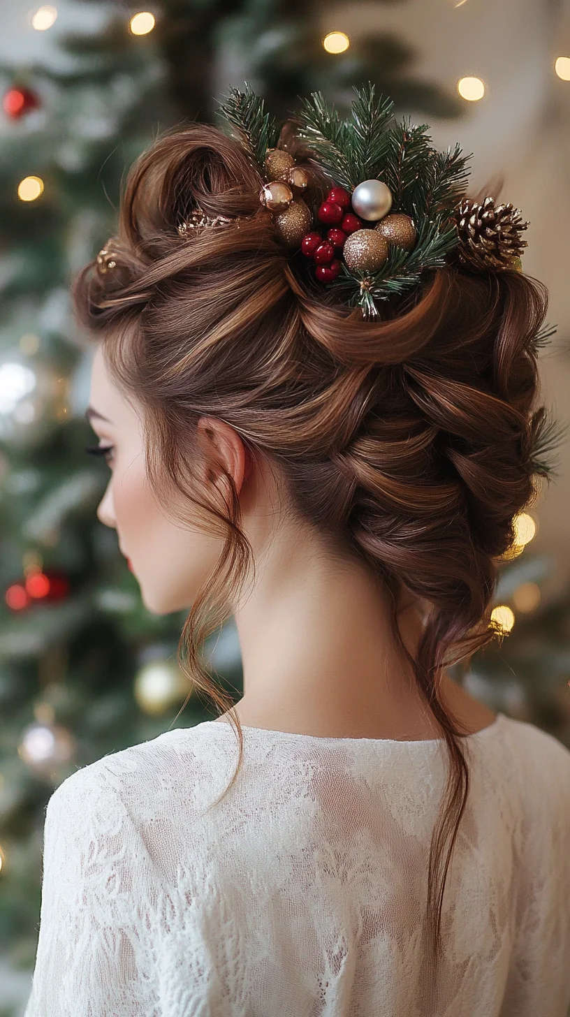 Elegant Holiday Updo with Festive Accents