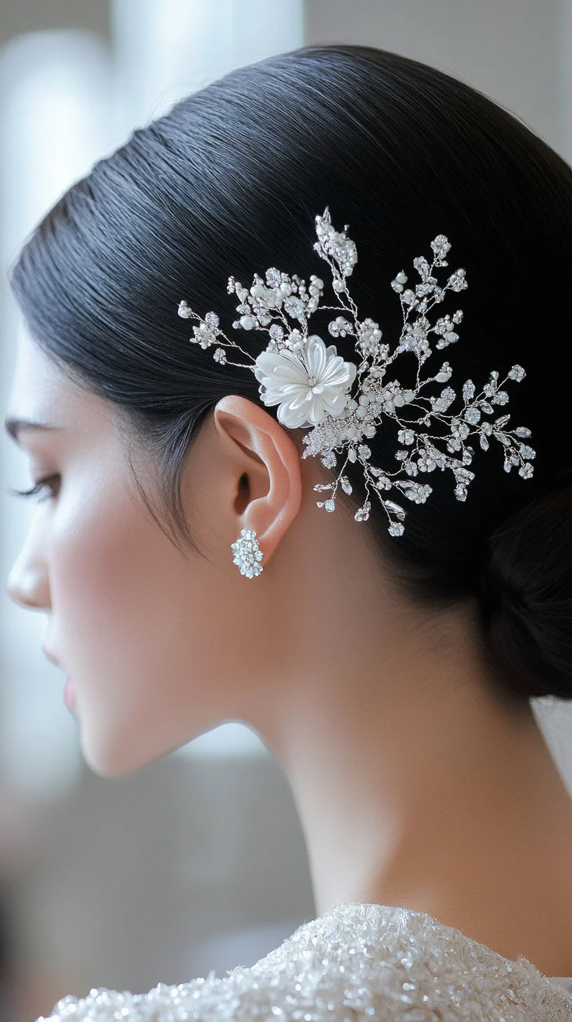 Elegant Sleek Updo with Intricate Floral Accents for a Timeless Look