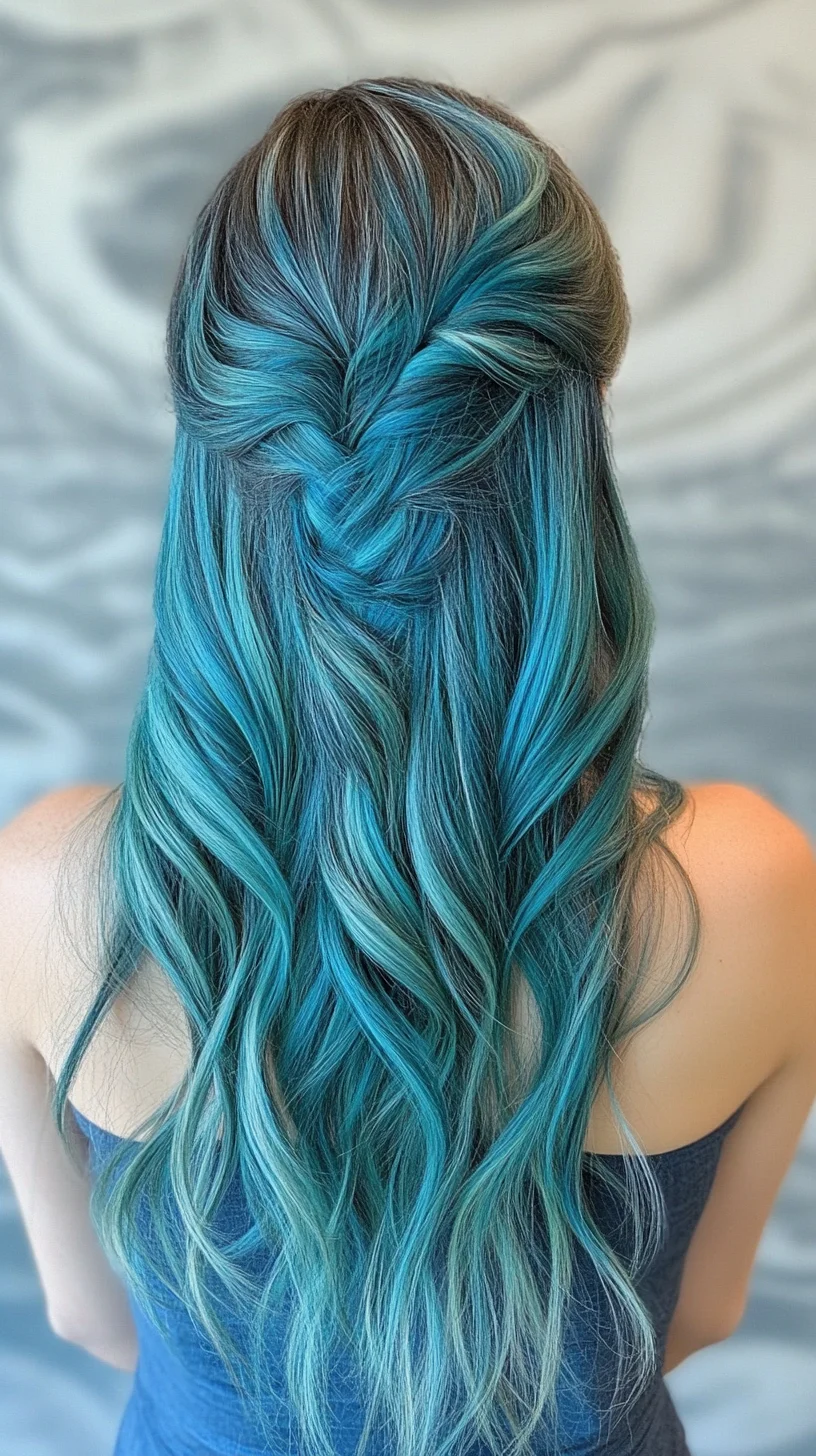 Elevate Your Look with a Stunning Blue Ombre Half-Up Twist Style!