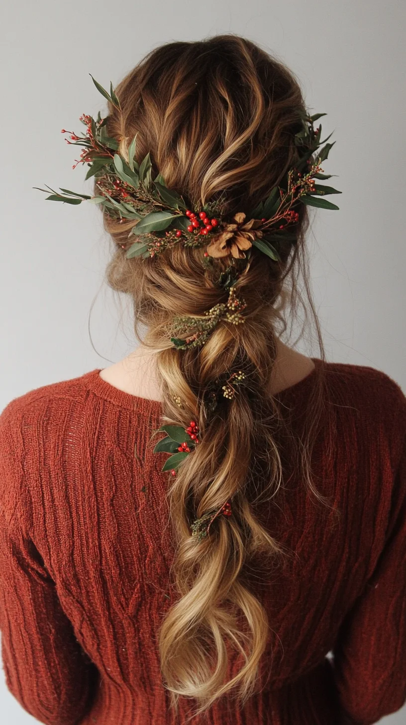 Embrace Nature's Charm: A Romantic Braided Hairstyle Adorned with Seasonal Accents