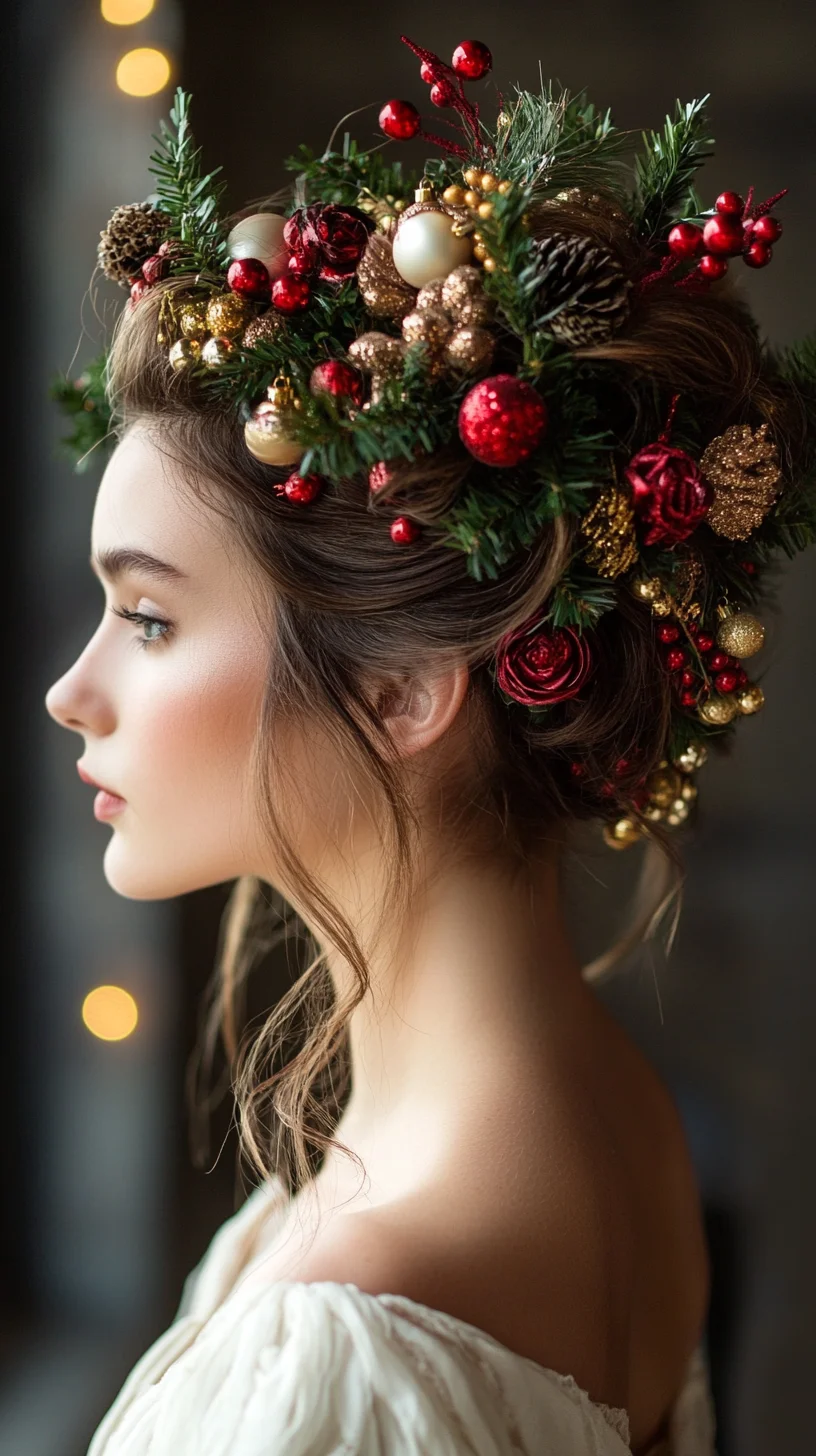 Embrace the Holidays: Exquisite Floral and Festive Crown Updo