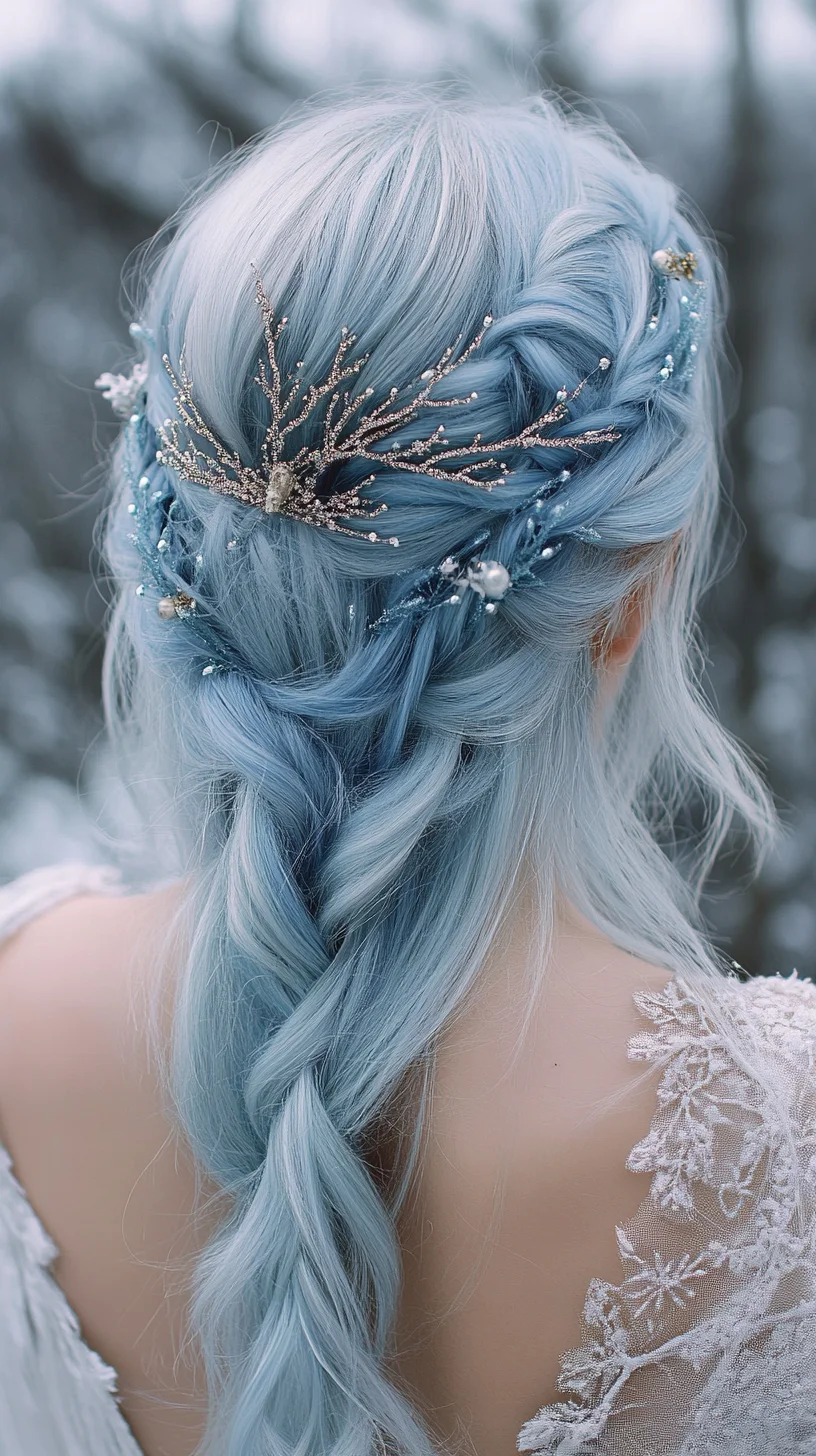 Ethereal Blue Braids with Intricate Floral Accents