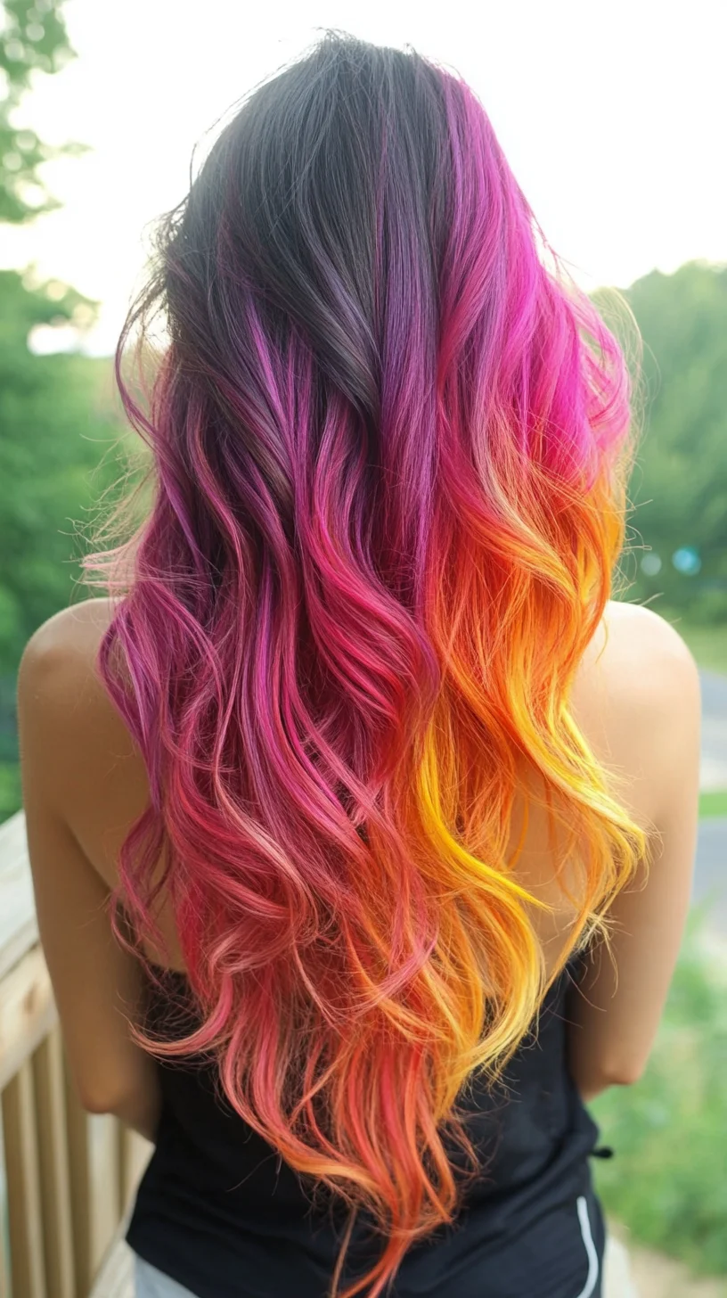 Eye-Catching Ombre Waves: A Bold Blend of Pink and Orange for Effortless Glam