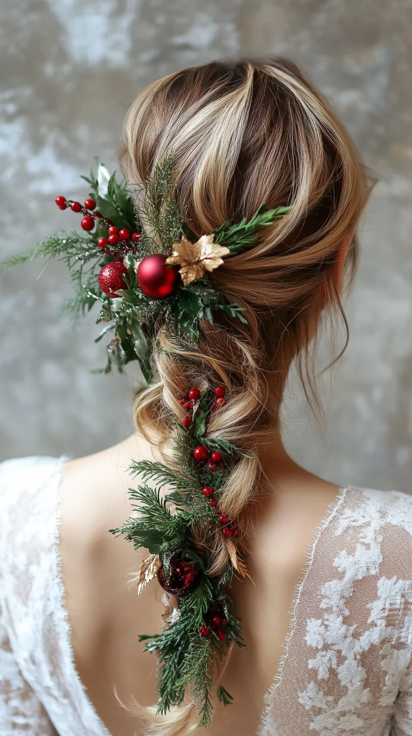 Festive Braided Beauty: A Chic Holiday Hairstyle with Nature-Inspired Accents