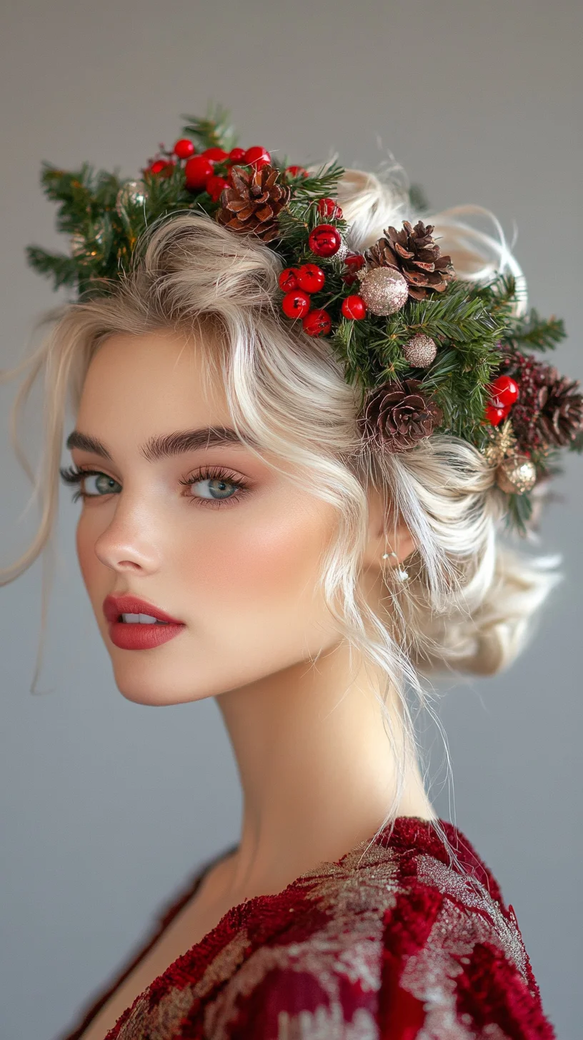 Festive Elegance: A Charming Updo Adorned with Seasonal Accents