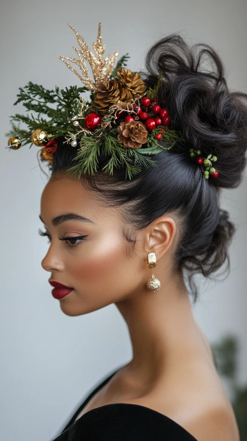 Festive Elegance: A Luxe Updo Adorned with Holiday Accents