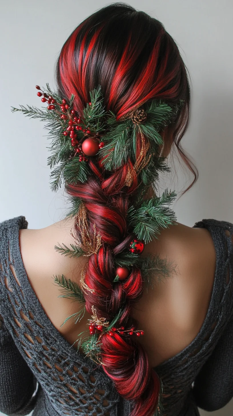 Festive Elegance: A Vibrant Holiday Braid with Nature-Inspired Accents