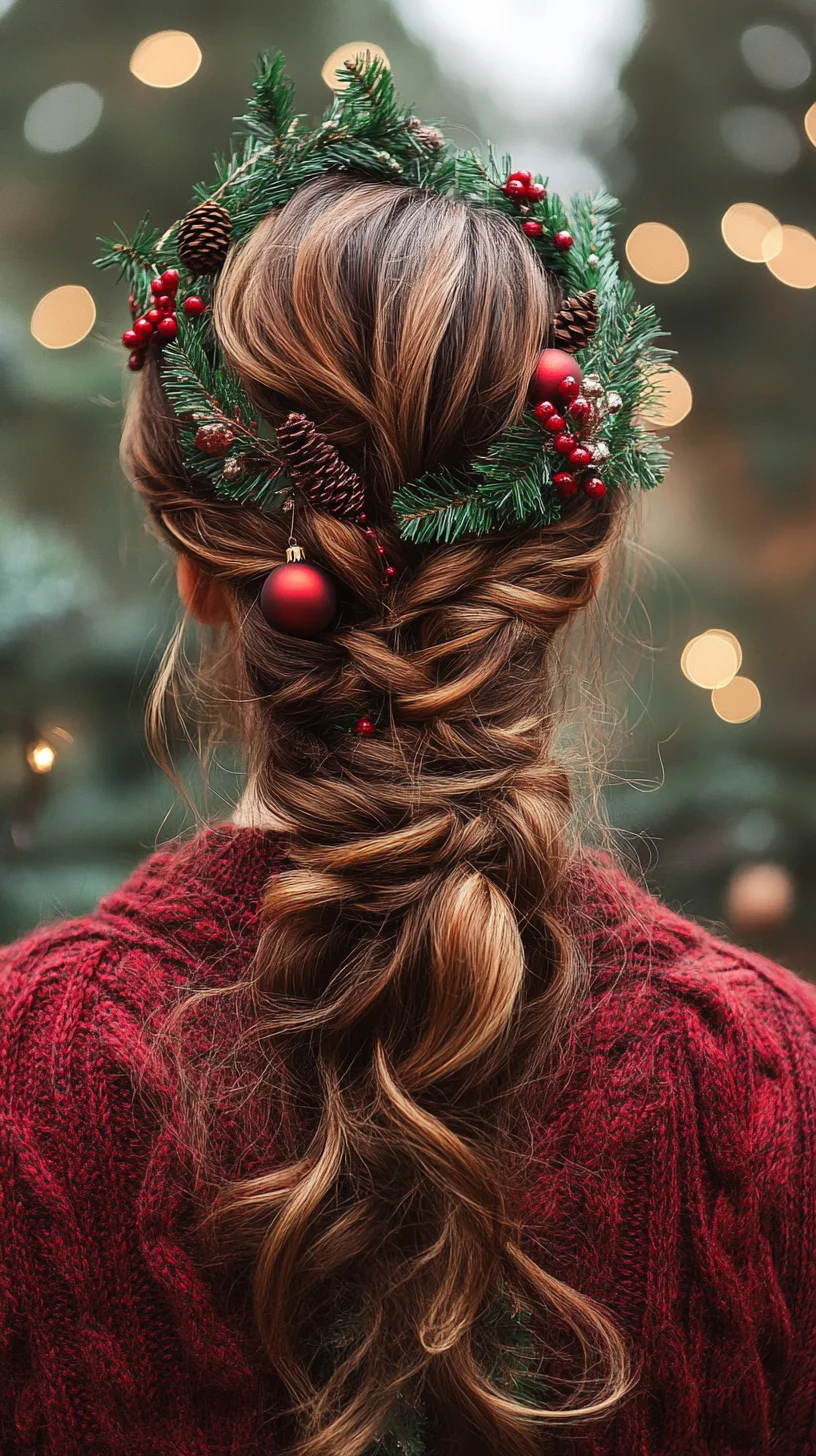 Festive Elegance: Braided Hair with Nature-Inspired Accents