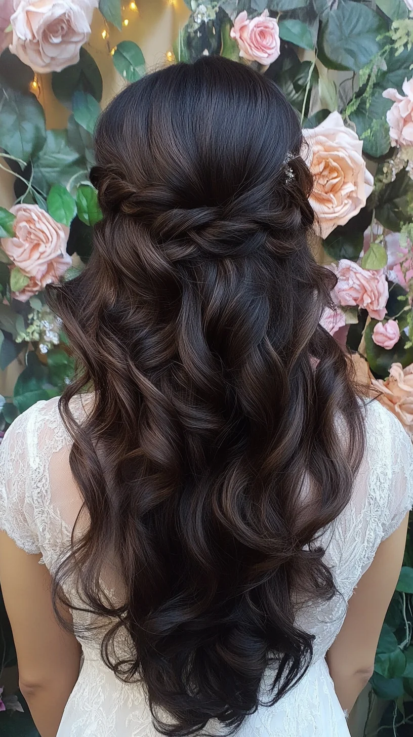 Flowing Romantic Curls with Elegant Half-Up Style for Effortless Glamour