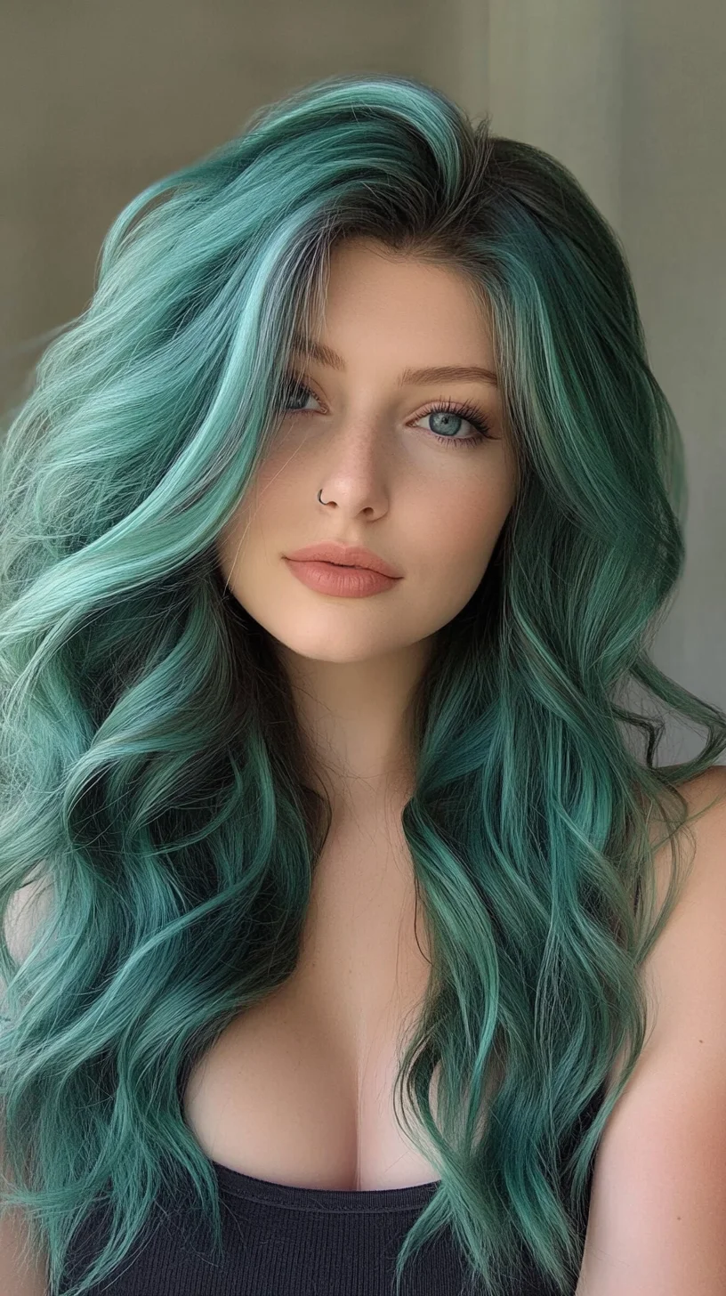 Luscious Waves in Oceanic Green: A Stunning Statement Hairstyle