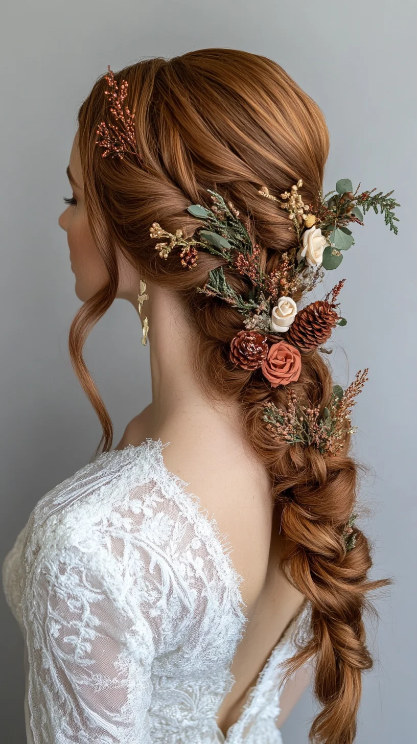 Nature-Inspired Braided Updo with Floral Accents for an Enchanting Look