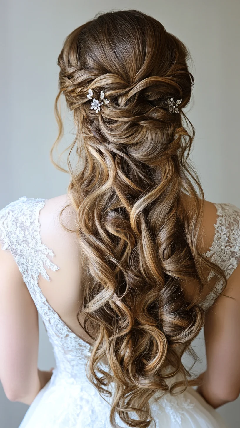 Romantic Cascading Curls with Delicate Floral Accents