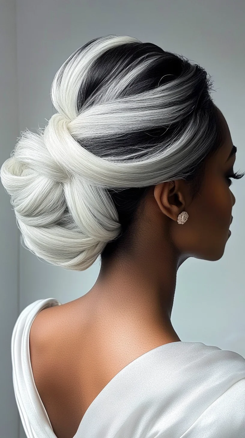 Sleek Dual-Toned Updo: Elegant Swirls for a Modern Twist