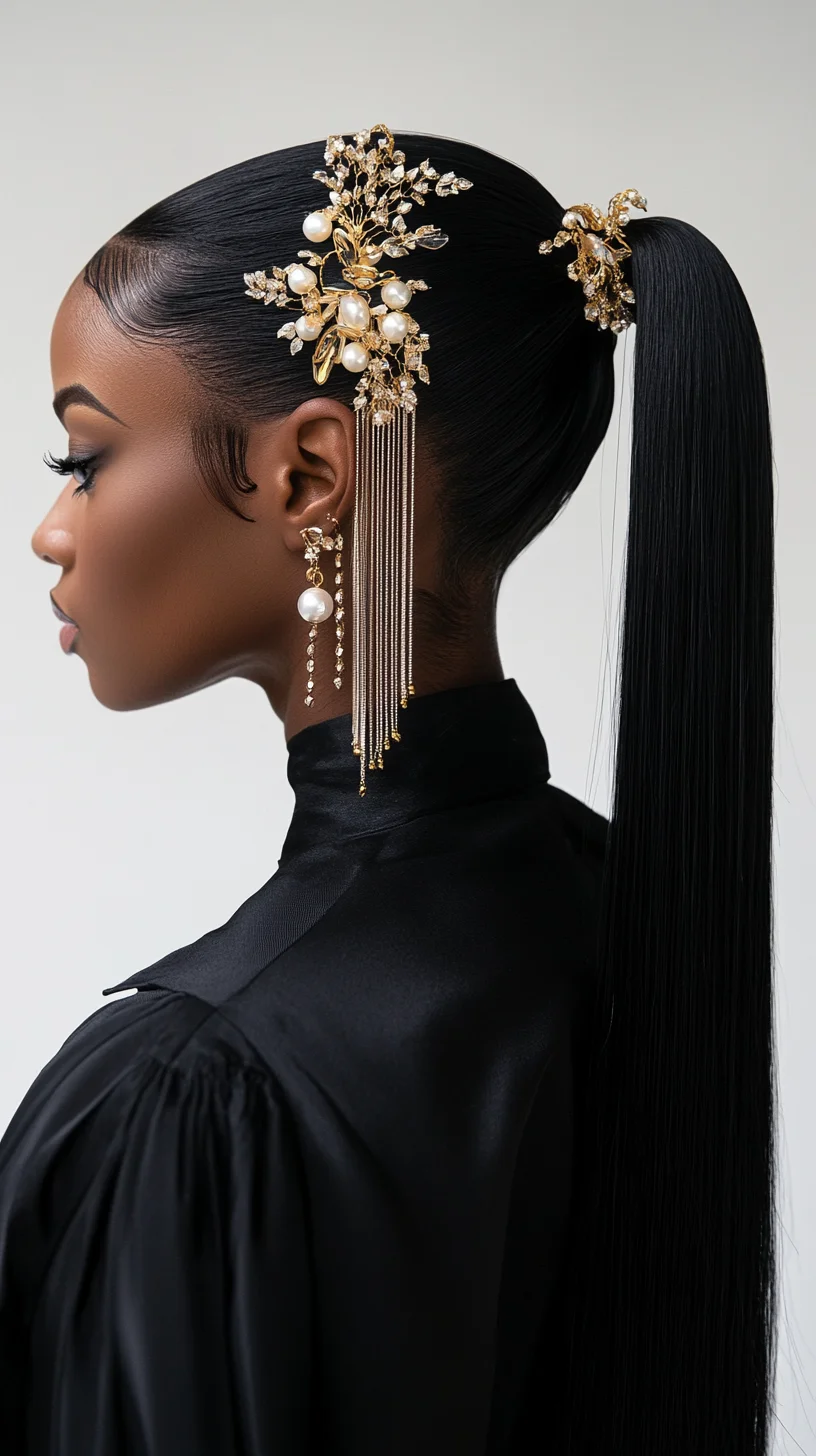 Sleek Elegance: The Modern High Ponytail with Glamorous Accents