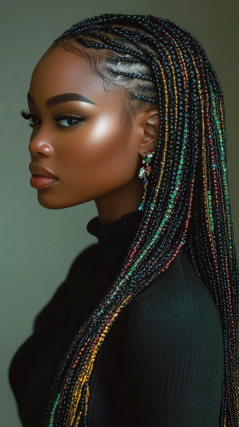 Stylishly Bold: Long Braids with Vibrant Accents for a Chic Look