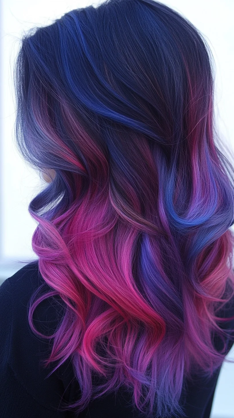 Vibrant Ombre Waves: A Bold Blend of Blue and Pink for Effortless Glam