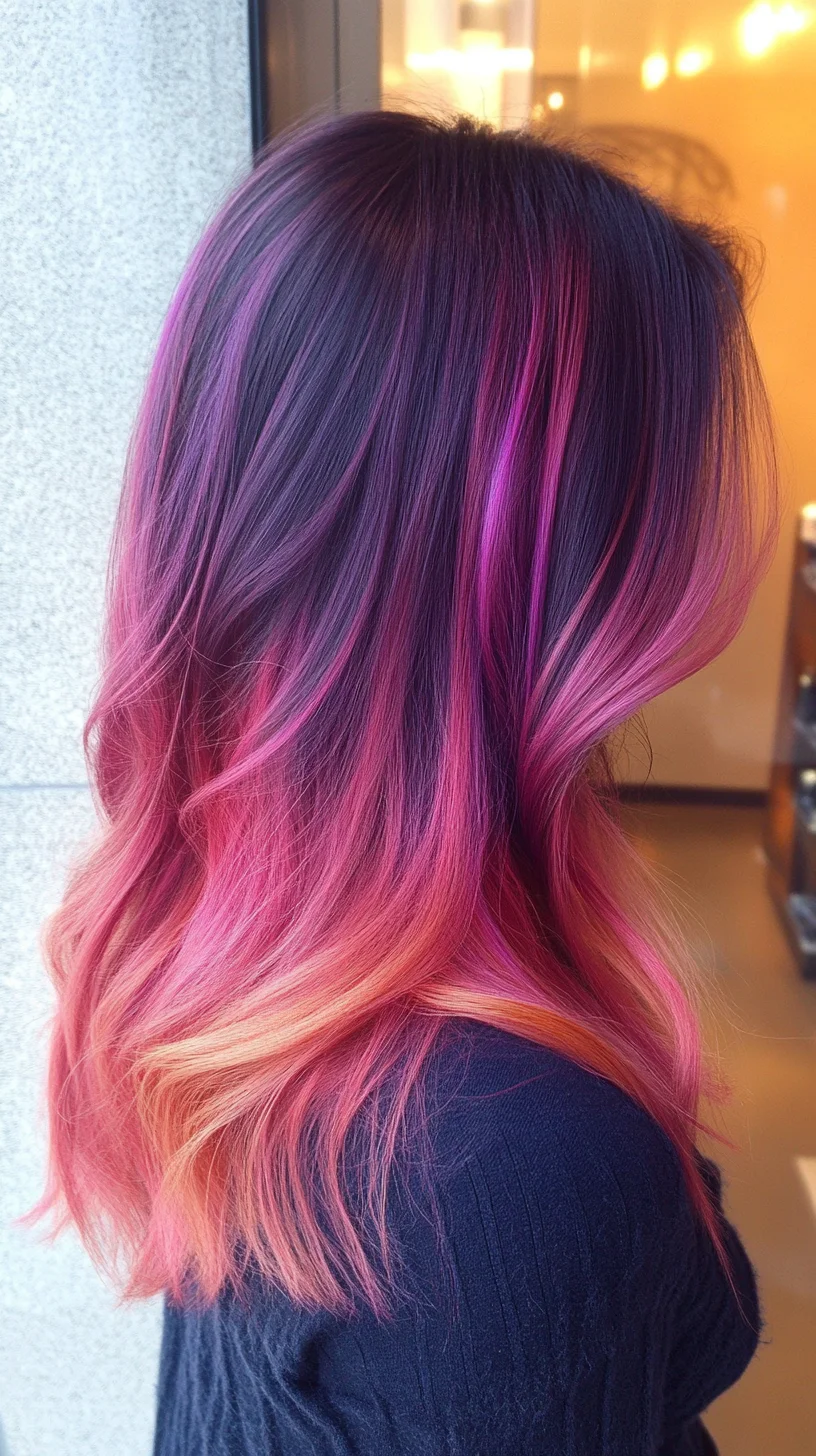 Vibrant Ombre Waves: A Bold Blend of Pink and Purple for Head-Turning Style